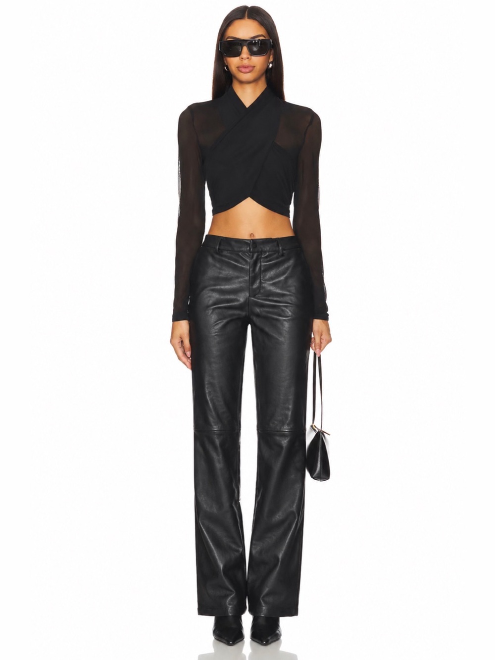 DANIER Genuine Leather Pants Black US Size 4 High Rise Wide Leg Y2K Luxe